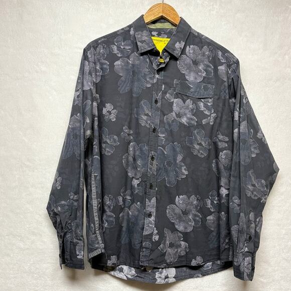 Descendant of Thieves Floral Long Sleeve Button Down Shirt Size Ash Black Size L - Picture 1 of 12